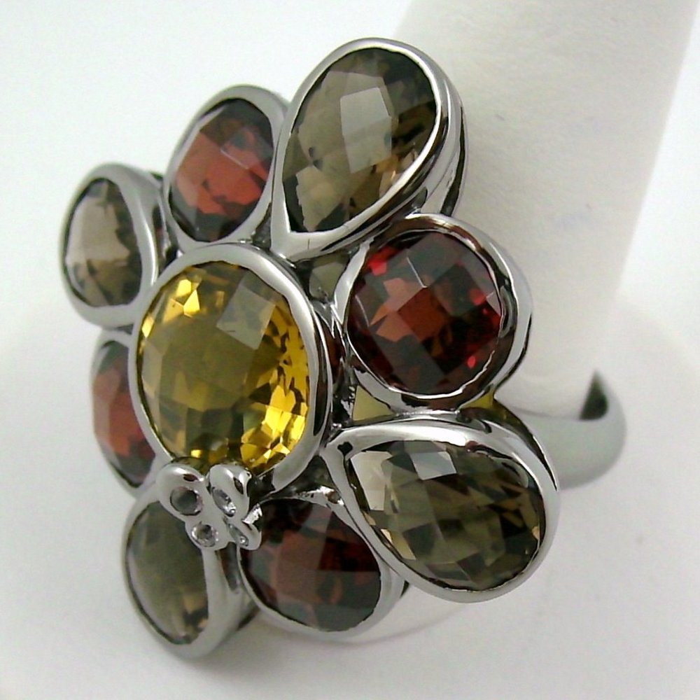 Sima K 13.55ct Honey Quartz & Gemstone Flower Ring - Picture 6 of 8